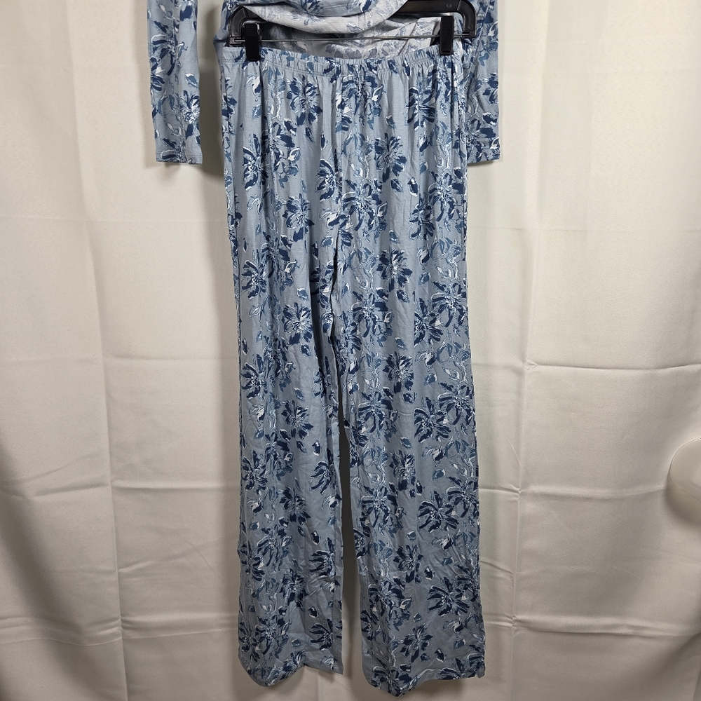 NWT Garnet Hill Pajama Set Blue Floral Organic Cotton Women's Small Shirt Pants - Picture 5 of 11